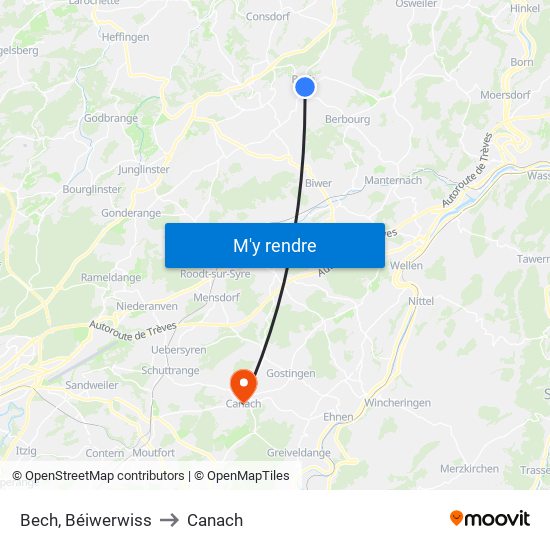 Bech, Béiwerwiss to Canach map