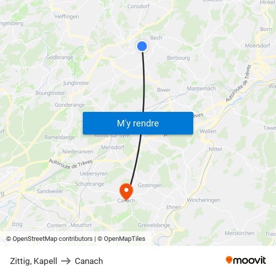Zittig, Kapell to Canach map