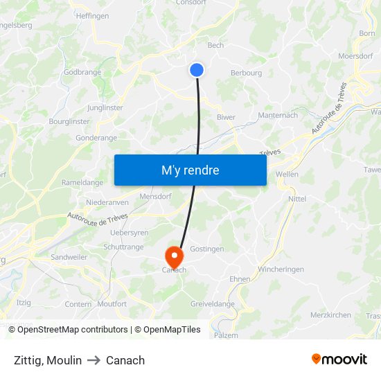 Zittig, Moulin to Canach map