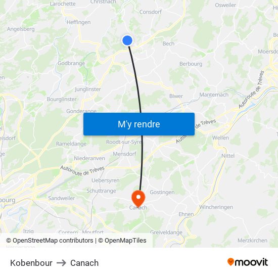 Kobenbour to Canach map