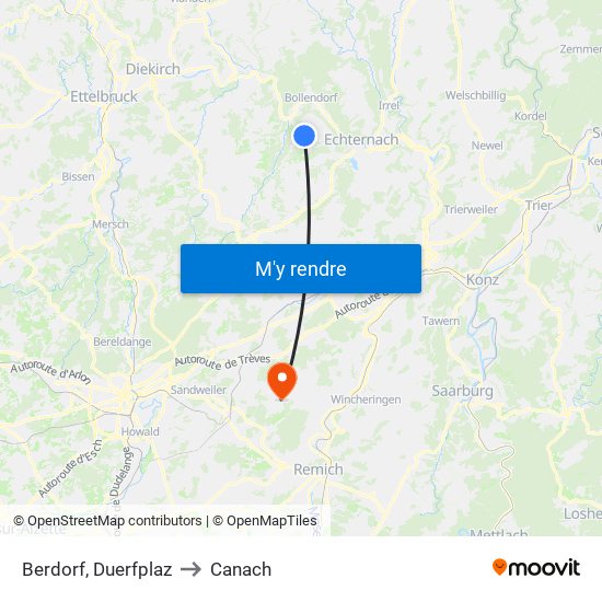 Berdorf, Duerfplaz to Canach map