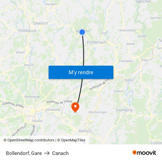 Bollendorf, Gare to Canach map