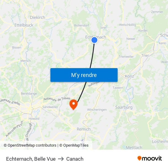 Echternach, Belle Vue to Canach map