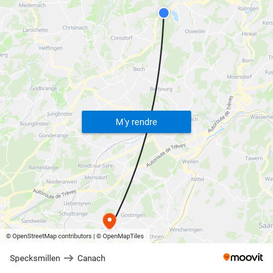 Specksmillen to Canach map