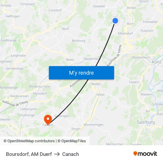 Boursdorf, AM Duerf to Canach map