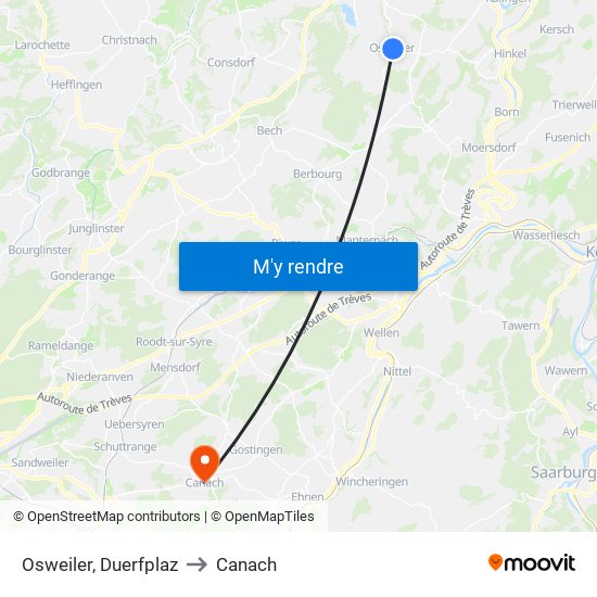 Osweiler, Duerfplaz to Canach map