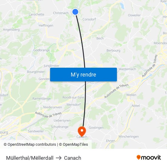 Müllerthal/Mëllerdall to Canach map