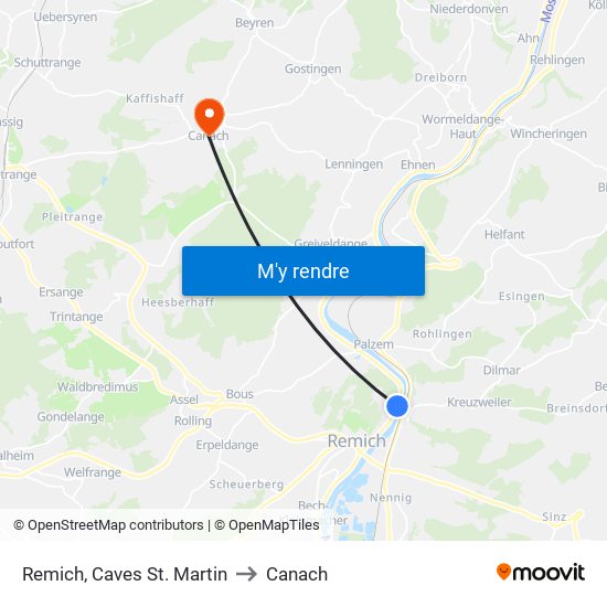 Remich, Caves St. Martin to Canach map