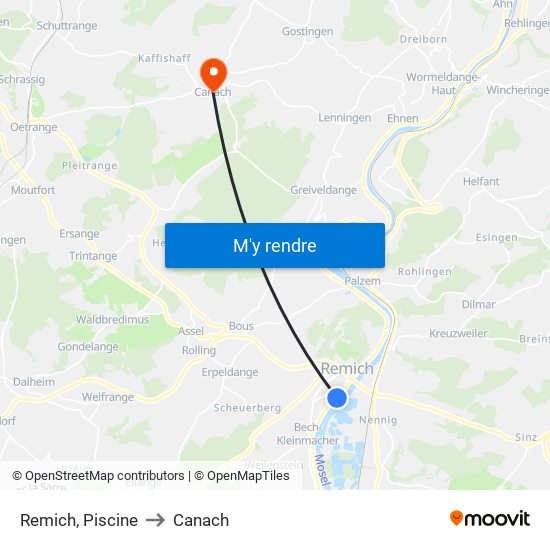 Remich, Piscine to Canach map