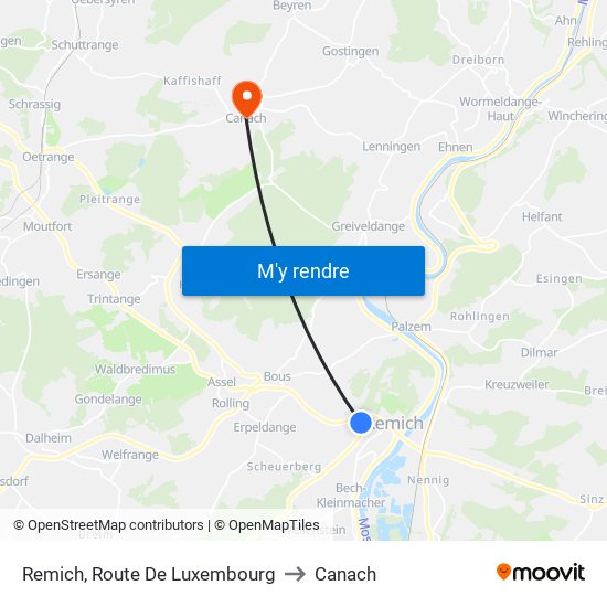 Remich, Route De Luxembourg to Canach map