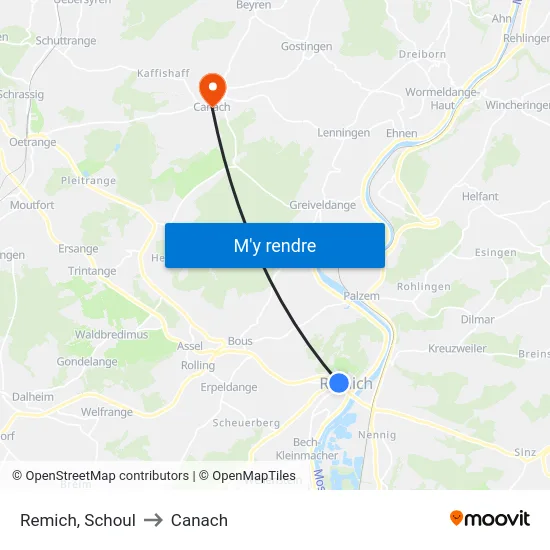 Remich, Schoul to Canach map