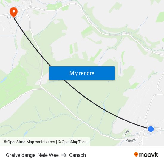 Greiveldange, Neie Wee to Canach map