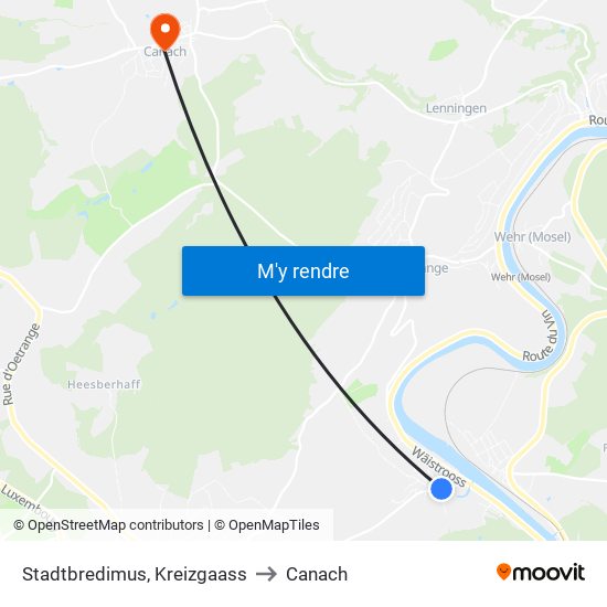 Stadtbredimus, Kreizgaass to Canach map