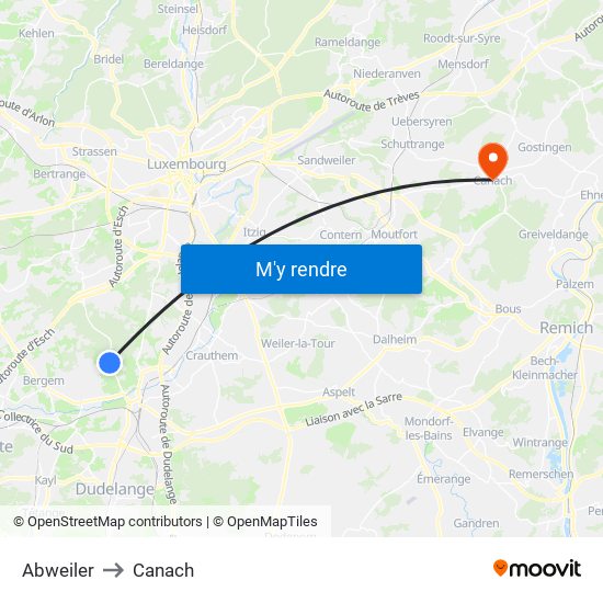 Abweiler to Canach map
