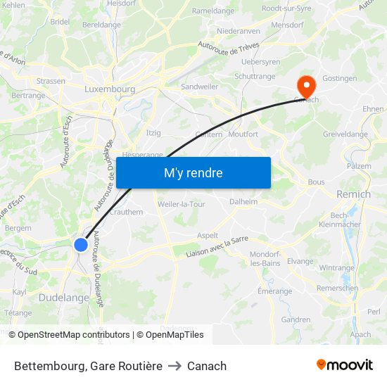 Bettembourg, Gare Routière to Canach map