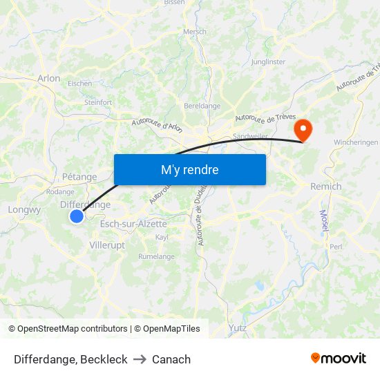 Differdange, Beckleck to Canach map