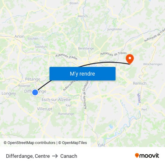 Differdange, Centre to Canach map