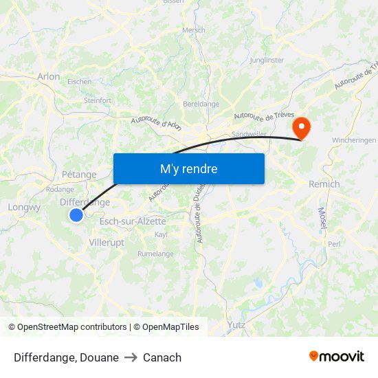 Differdange, Douane to Canach map