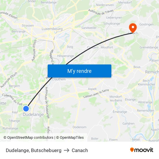 Dudelange, Butschebuerg to Canach map