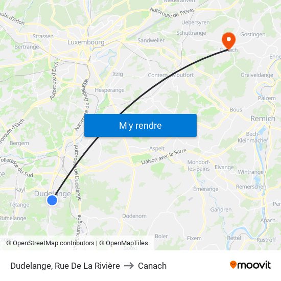 Dudelange, Rue De La Rivière to Canach map