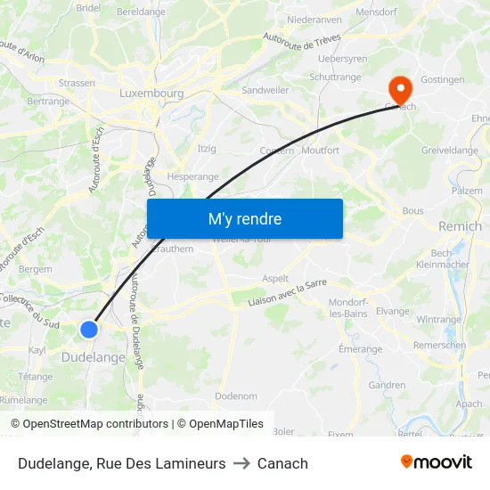 Dudelange, Rue Des Lamineurs to Canach map
