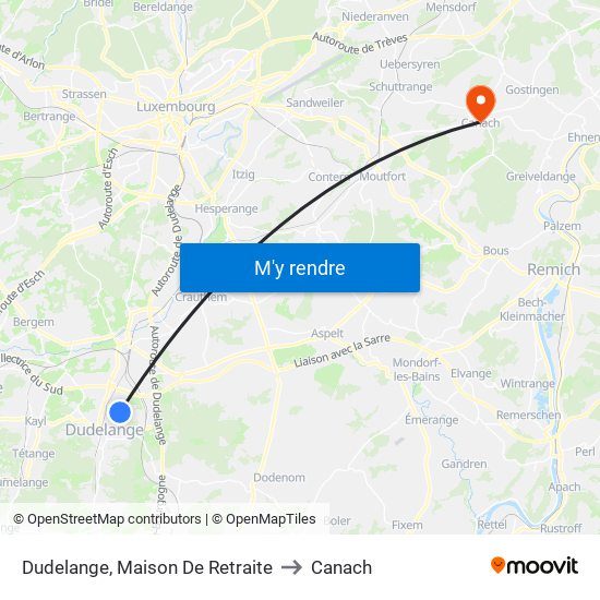 Dudelange, Maison De Retraite to Canach map