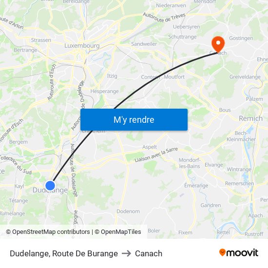 Dudelange, Route De Burange to Canach map