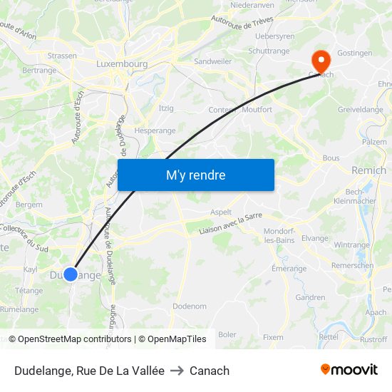 Dudelange, Rue De La Vallée to Canach map