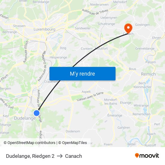 Dudelange, Riedgen 2 to Canach map