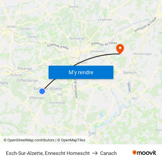 Esch-Sur-Alzette, Ennescht Homescht to Canach map
