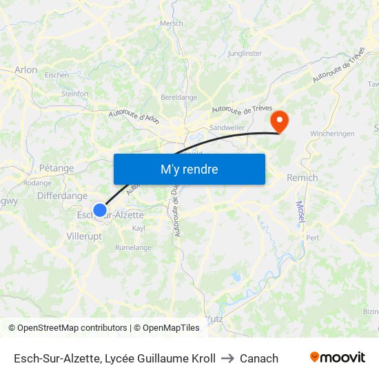 Esch-Sur-Alzette, Lycée Guillaume Kroll to Canach map