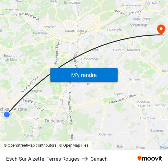 Esch-Sur-Alzette, Terres Rouges to Canach map