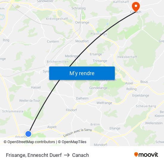 Frisange, Ennescht Duerf to Canach map