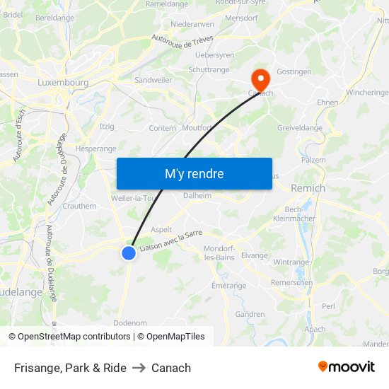 Frisange, Park & Ride to Canach map