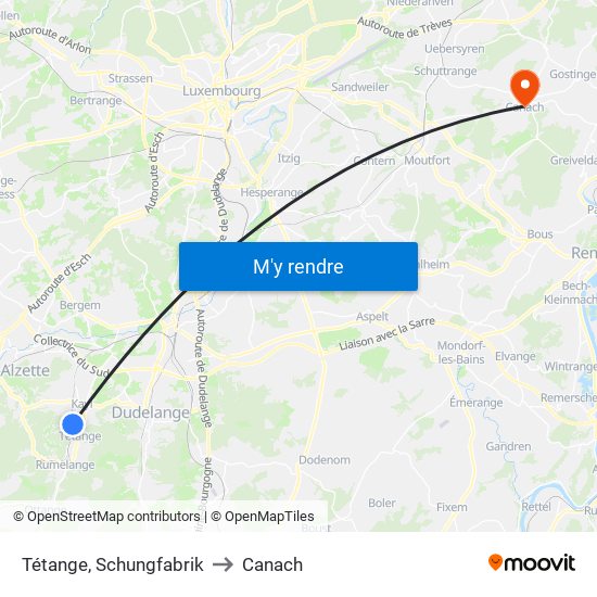 Tétange, Schungfabrik to Canach map