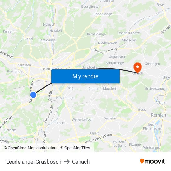 Leudelange, Grasbösch to Canach map