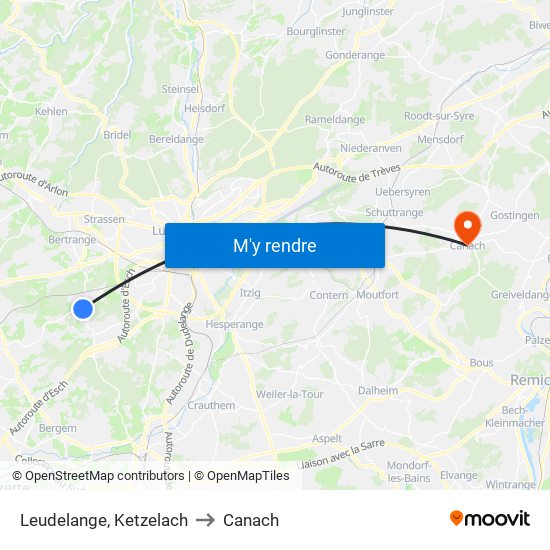 Leudelange, Ketzelach to Canach map