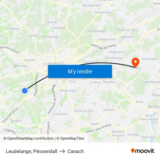Leudelange, Pëssendall to Canach map