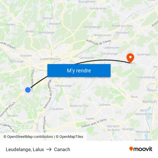 Leudelange, Lalux to Canach map