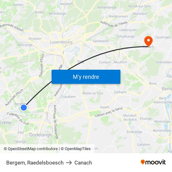 Bergem, Raedelsboesch to Canach map