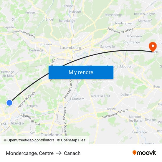 Mondercange, Centre to Canach map