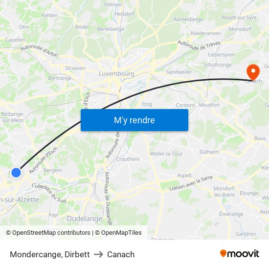 Mondercange, Dirbett to Canach map