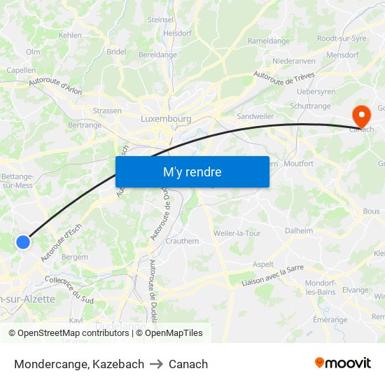 Mondercange, Kazebach to Canach map