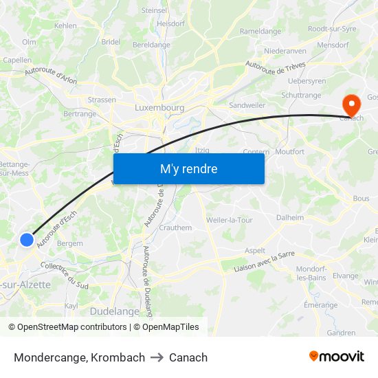 Mondercange, Krombach to Canach map