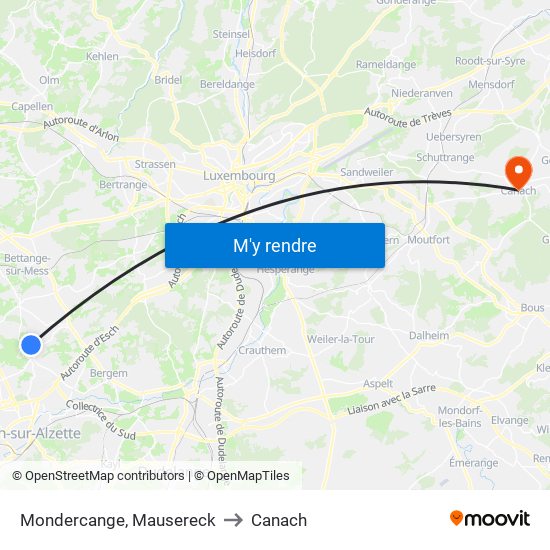 Mondercange, Mausereck to Canach map