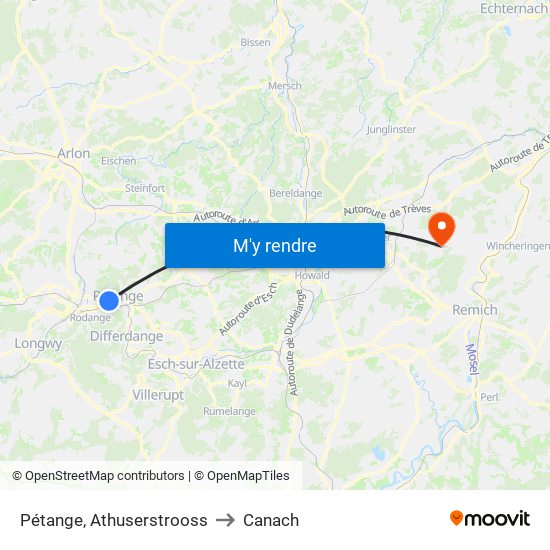Pétange, Athuserstrooss to Canach map