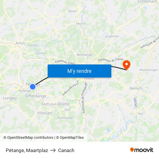 Pétange, Maartplaz to Canach map