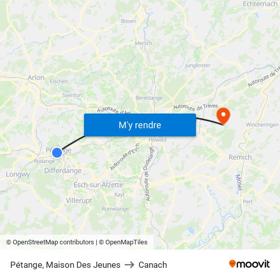 Pétange, Maison Des Jeunes to Canach map