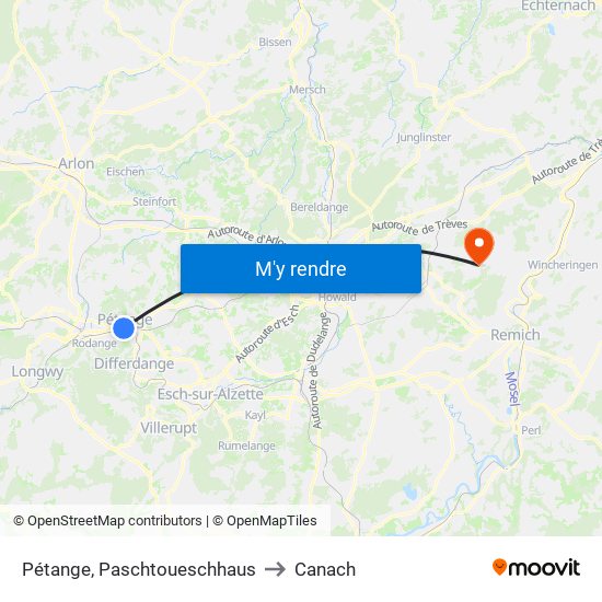 Pétange, Paschtoueschhaus to Canach map