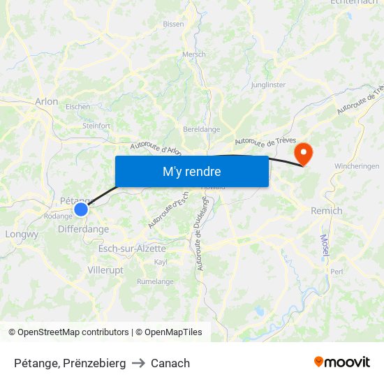Pétange, Prënzebierg to Canach map